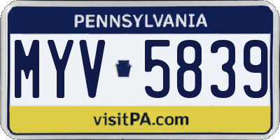 PA license plate MYV5839