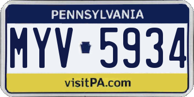 PA license plate MYV5934