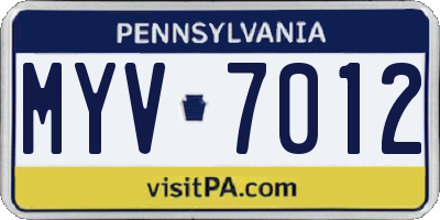 PA license plate MYV7012