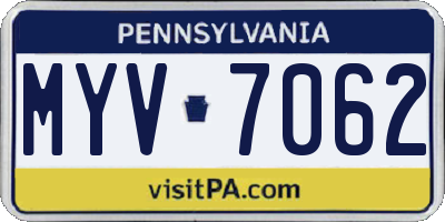 PA license plate MYV7062