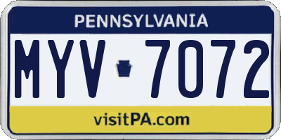 PA license plate MYV7072