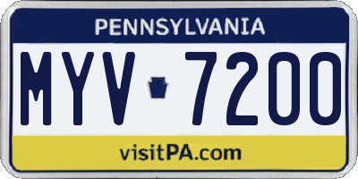 PA license plate MYV7200