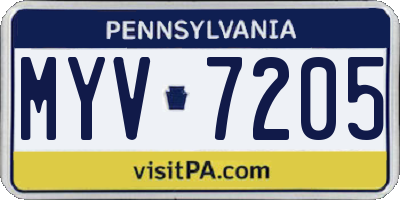 PA license plate MYV7205