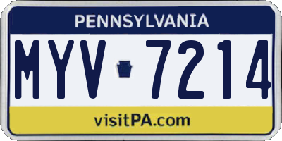 PA license plate MYV7214