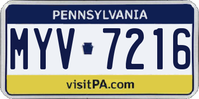 PA license plate MYV7216