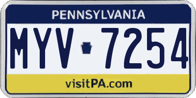 PA license plate MYV7254