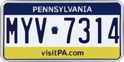 PA license plate MYV7314