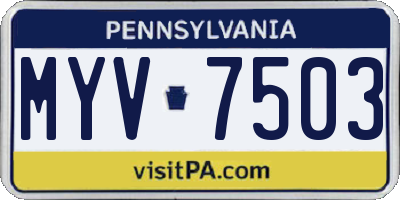 PA license plate MYV7503