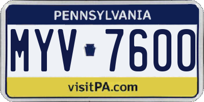 PA license plate MYV7600