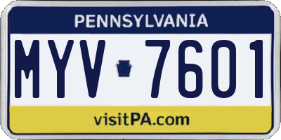 PA license plate MYV7601