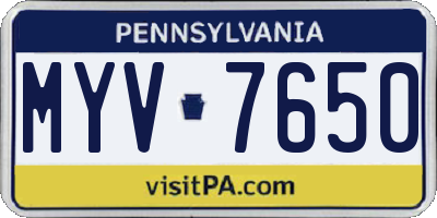 PA license plate MYV7650