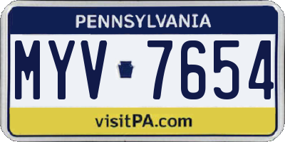 PA license plate MYV7654