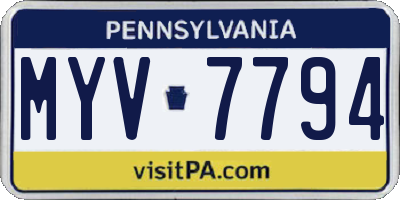 PA license plate MYV7794