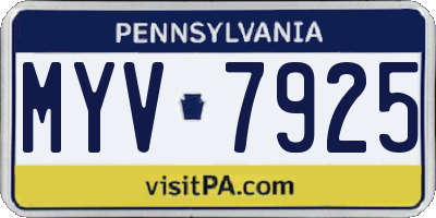 PA license plate MYV7925