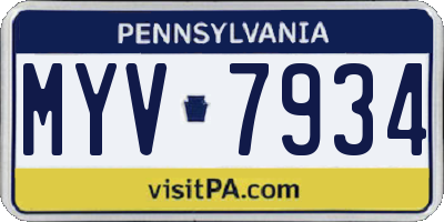 PA license plate MYV7934