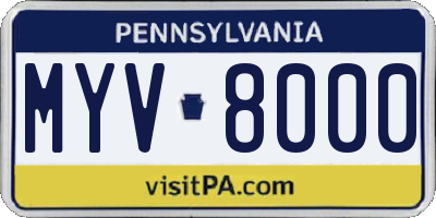 PA license plate MYV8000