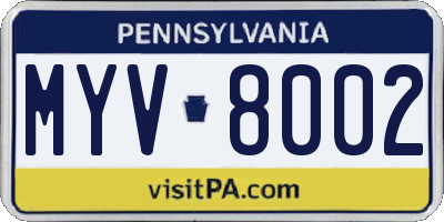 PA license plate MYV8002
