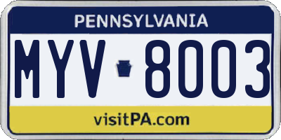 PA license plate MYV8003