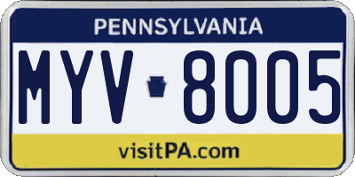 PA license plate MYV8005