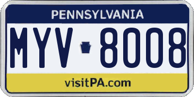 PA license plate MYV8008