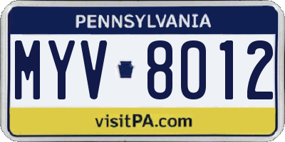 PA license plate MYV8012