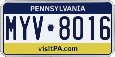 PA license plate MYV8016