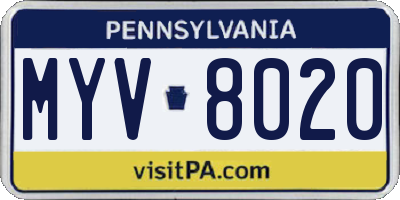 PA license plate MYV8020