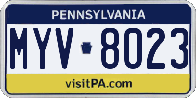 PA license plate MYV8023