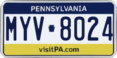 PA license plate MYV8024