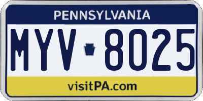 PA license plate MYV8025
