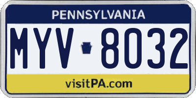 PA license plate MYV8032