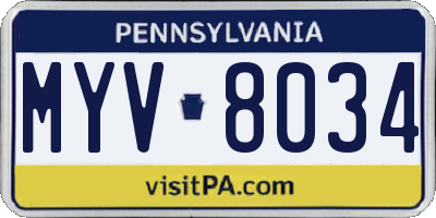 PA license plate MYV8034