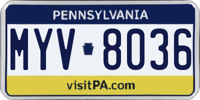 PA license plate MYV8036