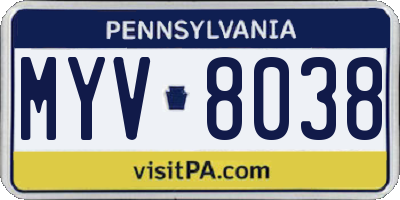 PA license plate MYV8038