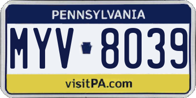 PA license plate MYV8039