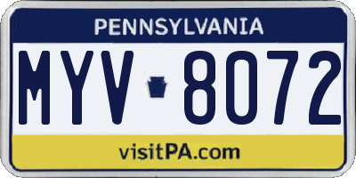 PA license plate MYV8072