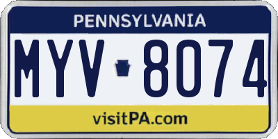 PA license plate MYV8074