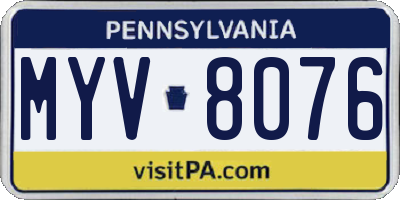PA license plate MYV8076