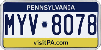 PA license plate MYV8078