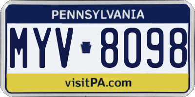 PA license plate MYV8098