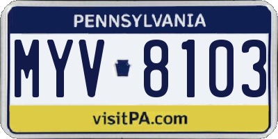 PA license plate MYV8103