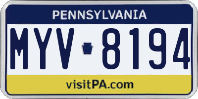 PA license plate MYV8194