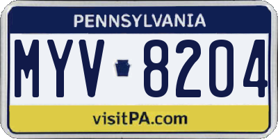 PA license plate MYV8204