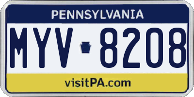 PA license plate MYV8208
