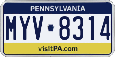 PA license plate MYV8314