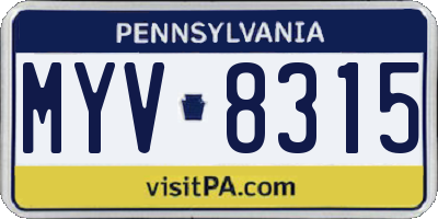 PA license plate MYV8315