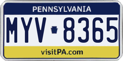 PA license plate MYV8365