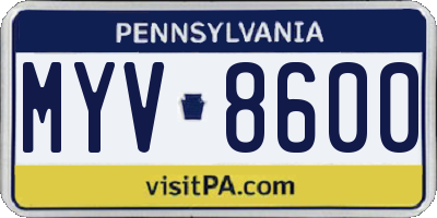 PA license plate MYV8600
