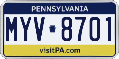 PA license plate MYV8701