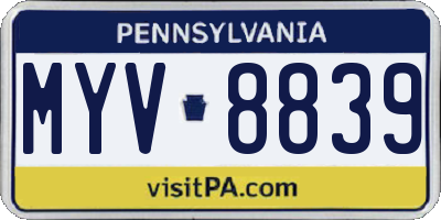 PA license plate MYV8839